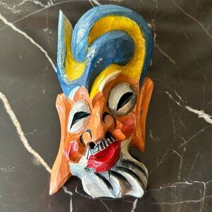 Hand Carved Wooden Mask Sculpture - Folk Art of Unknown Origin - Small